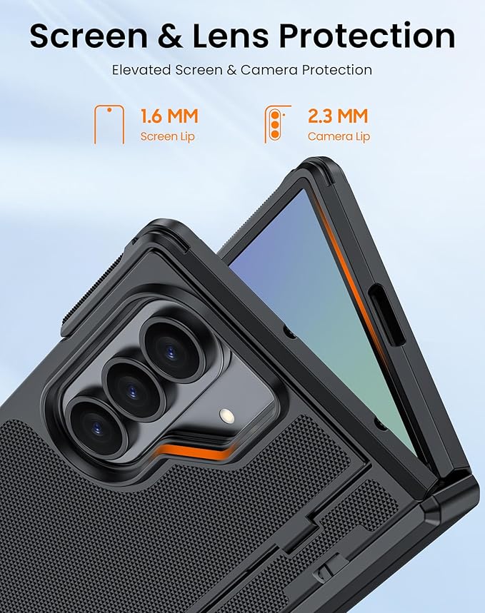 for Galaxy Z Fold 7 Case, Built-in Hidden Kickstand & HD Screen Protector & Hinge Protection, Slim Shockproof Military Grade Drop Protective Phone Case for Samsung Z Fold 7 (Black)