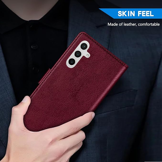 ZZXX for Samsung Galaxy S25 Wallet Case with [RFID Blocking] Card Slot Kickstand Magnetic Closure Leather Flip Fold Protective Phone Case for Samsung Galaxy S25 5G Case Wallet(Wine Red-6.2 inch)