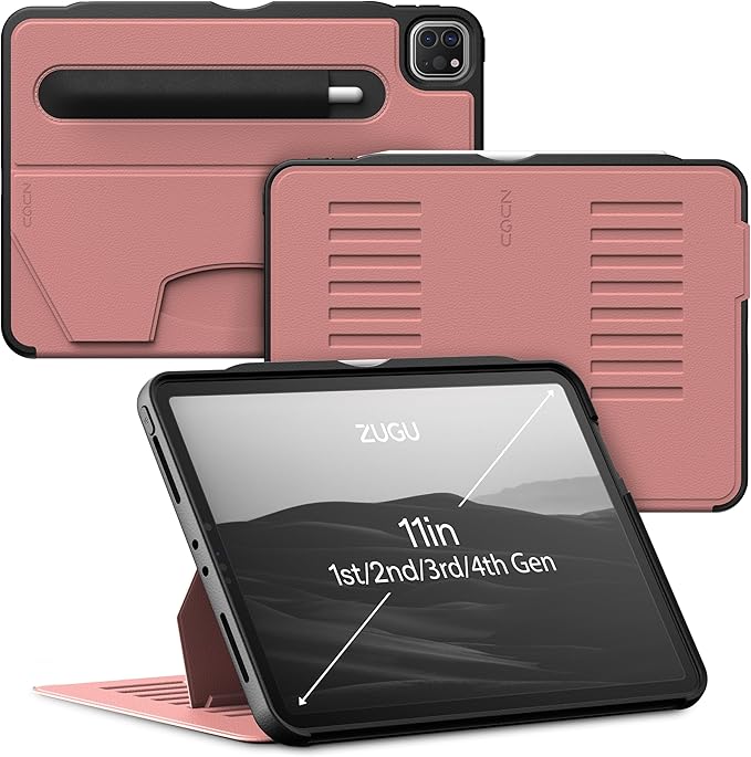 ZUGU Case iPad Pro 11 Inch Case, 1st/2nd/3rd/4th Generation 2018/2020/2021/2022, Slim Protective Cover, Wireless Apple Pencil Charging, Convenient Magnetic Stand. Sleep/Wake Cover, Desert Rose