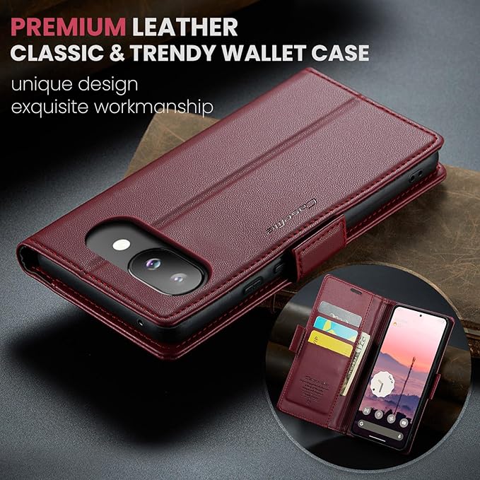 for Pixel 9A Case, Premium PU Leather Wallet Case Flip Cover with [RFID Blocking][Card Holder][Stand Function] Shockproof Protective for Pixel 9A, Red