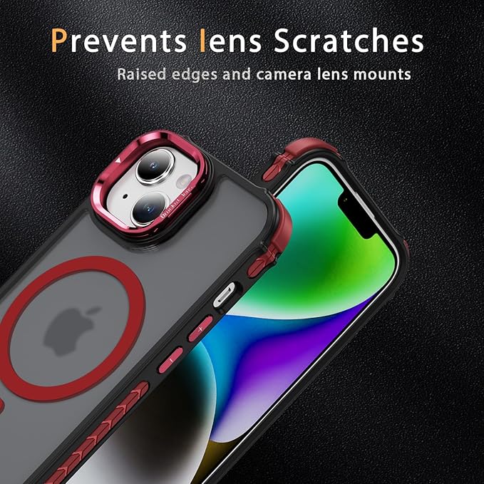 Magnetic for iPhone 15 Plus Case/iPhone 14 Plus Case Red with MagSafe Wireless Charging Military-Grade Shockproof Protection Adjustable Kickstand Slim Matte Anti-Fingerprint Cover Men Women