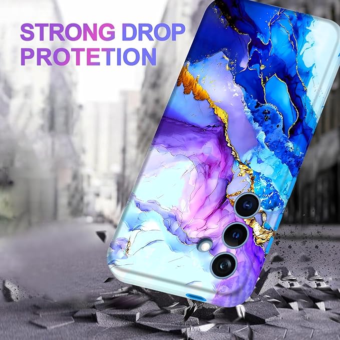 Casetego for Galaxy S24 Case,Compatible with MagSafe,[Military Grade Drop Test] Full Body Protection Slim Shockproof Rugged Marble Women Case for Samsung Galaxy S24 6.2 inch,Azure Blue