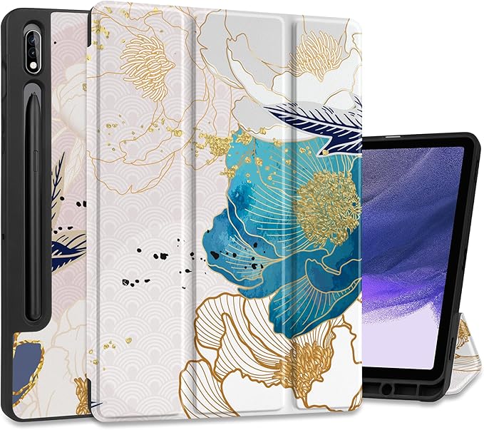 Case for Samsung Galaxy Tab S8 2022 & S7 2020, Shockproof Tablet Case for Samsung Tab S8/S7 11 inch with Auto Sleep/Wake & Trifold Stand & Soft TPU Back Cover, Abstract Peony