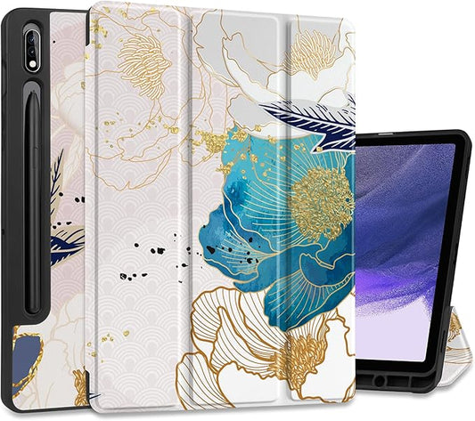 Case for Samsung Galaxy Tab S8 2022 & S7 2020, Shockproof Tablet Case for Samsung Tab S8/S7 11 inch with Auto Sleep/Wake & Trifold Stand & Soft TPU Back Cover, Abstract Peony
