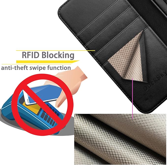 Compatible with Samsung Galaxy S25 Genuine Leather Wallet case【RFID Blocking】【4 Credit Card Holder】【Real Leather】 Flip Folio Book Phone case Cover Women Men for Samsung S25 case Black
