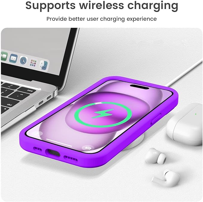 Vooii Compatible with iPhone 15 Plus Case, Upgrade Liquid Silicone [Enhanced Camera Protection] [Soft Anti-Scratch Microfiber Lining] Shockproof Phone Case for iPhone 15 Plus 6.7 inch - Neon Purple