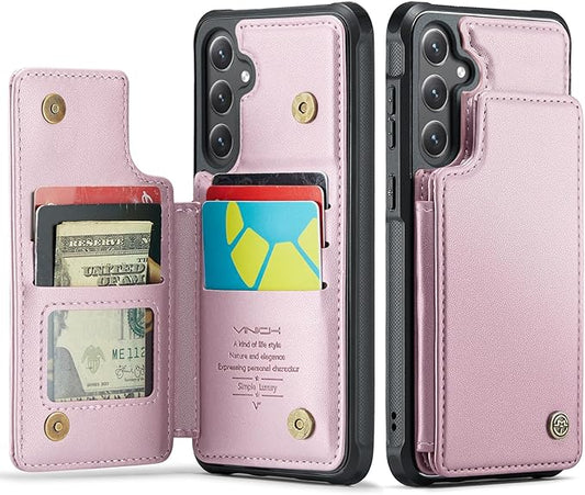 Vinich for Samsung Galaxy S24 Plus Wallet Case with Card Holder, RFID Blocking Credit Slots Kickstand Shockproof Phone Cover for Women Men, Pink