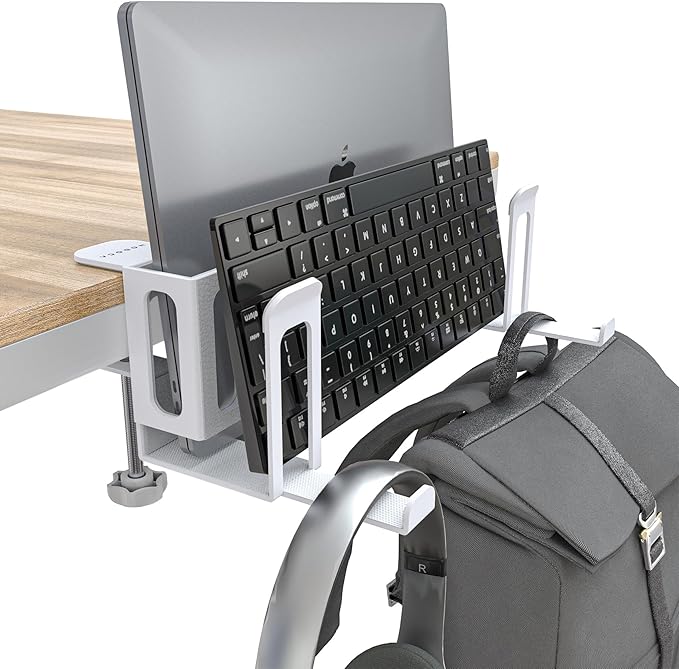 NODOCA 2-Slot Vertical Laptop Stand With Headphone Holder and Desk Side Storage for MacBook/Surface/Samsung/HP/Dell [L, White]