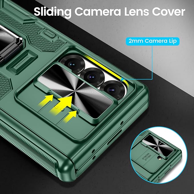 VEGO for Galaxy Z Fold 6 Case with Belt Clip Holster, 360°Ring Magnetic Kickstand & Camera Cover & Front Screen Protector & Hinge Protection Shockproof Armor Case for Samsung Z Fold 6 - Green