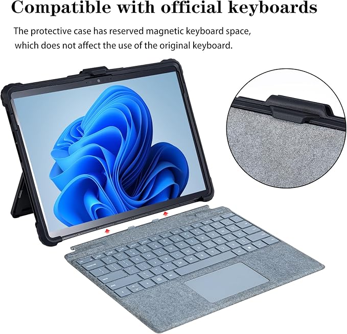 for Microsoft Surface Pro7 Pro7+ Pro6 Pro5 Pro4 Tablet Protective Case 12.3 inches, Thicken and Rugged Cover with Stand Case, Compatible Keyboard Cover, Including Hand Strap Shoulder,Black