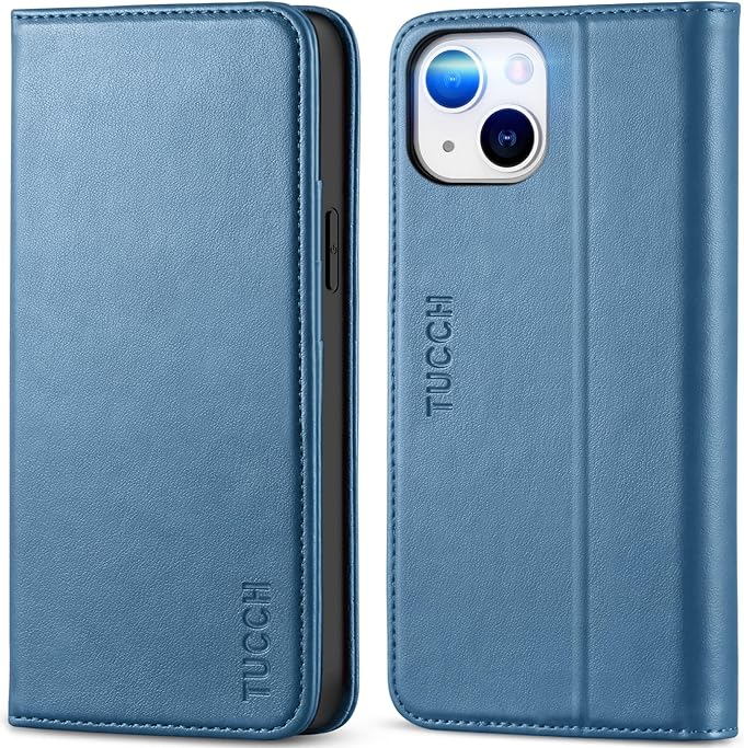 TUCCH Case for iPhone 14 Wallet Case 6.1", Premium PU Leather Folio Cover with [RFID Blocking] 3 Card Slot, Stand Book Design [Shockproof TPU Interior Case] Compatible with iPhone 14 2022, Light Blue
