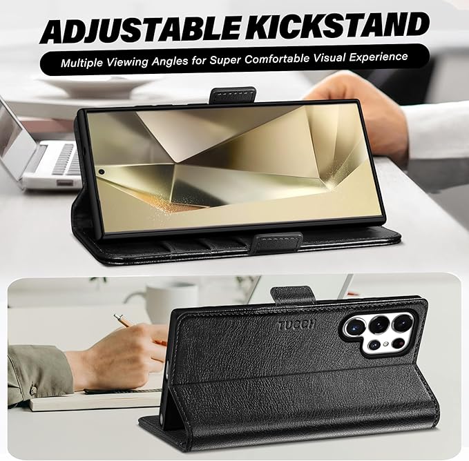 TUCCH Wallet Case for Galaxy S25 Ultra, Magnetic PU Leather Stand [RFID Blocking] Card Slots Protective Folio Cover with [TPU Shockproof Interior Case] Compatible with Galaxy S25 Ultra, Textured Black