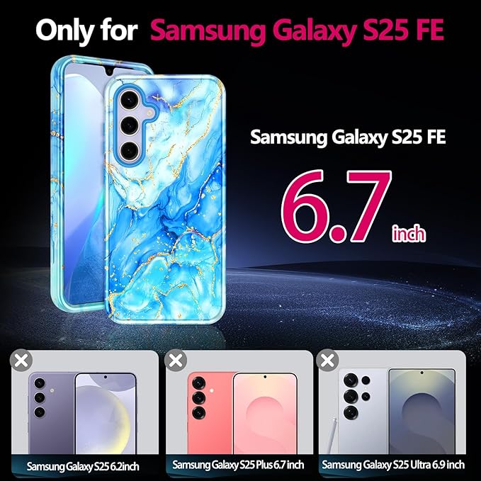 Casetego for Galaxy S25 FE Case,Compatible with MagSafe,[Military Grade Drop Test] Full Body Protection Slim Shockproof Rugged Marble Women Case for Samsung Galaxy S25 FE 6.7 inch,Light Blue