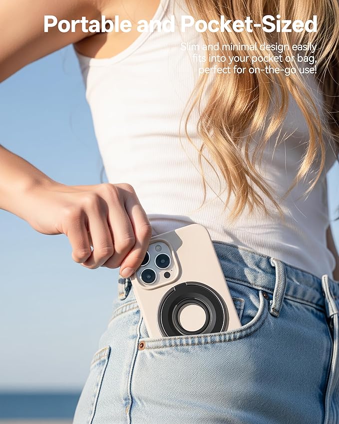 [2025 Newest] Magnetic Phone Grip for MagSafe Ring Holder, Magnet Phone Grip Stand Finger Kickstand Two-Sided Magnetic Compatible with iPhone 17 Pro/Max 16 15 14 13 12 11 Plus&Android