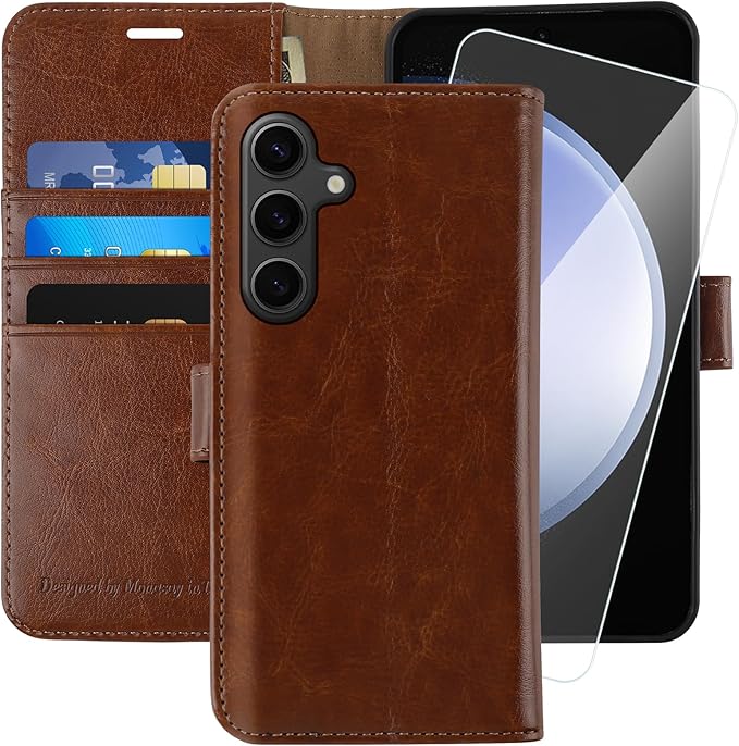 MONASAY Wallet Case Fit for Samsung Galaxy S23 FE 6.4 inch 5G,[RFID Blocking] Flip Folio Leather Cell Phone Cover with Credit Card Holder, Brown