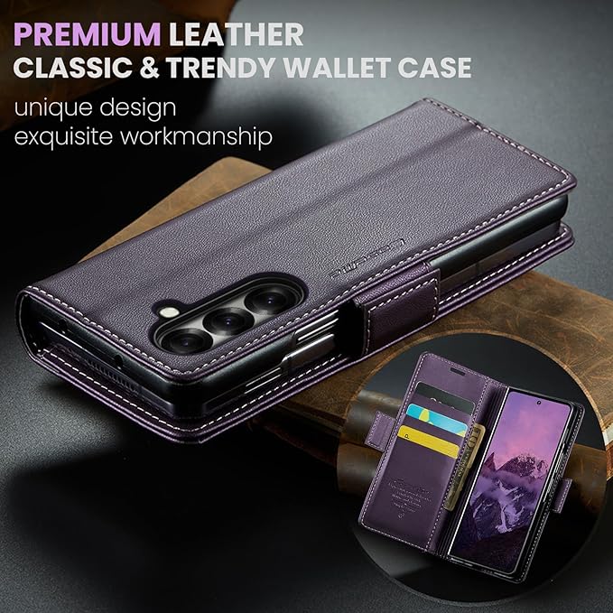 for Samsung Galaxy Z Fold 7 Case, Premium PU Leather Wallet Case Flip Cover with [RFID Blocking][Card Holder][Stand Function] Shockproof Protective for Samsung Galaxy Z Fold 7, Purple
