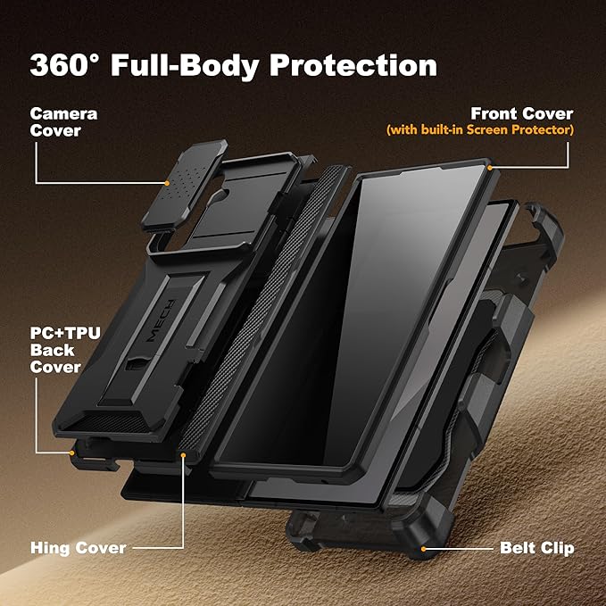 TONGATE for Z Fold 7 Case with Privacy Screen Protector, [Built-in Slide Camera Cover & Stand] [Anti Spy] Military Grade Drop Phone Case for Samsung Galaxy Z Fold 7 with Belt Clip, Black Privacy