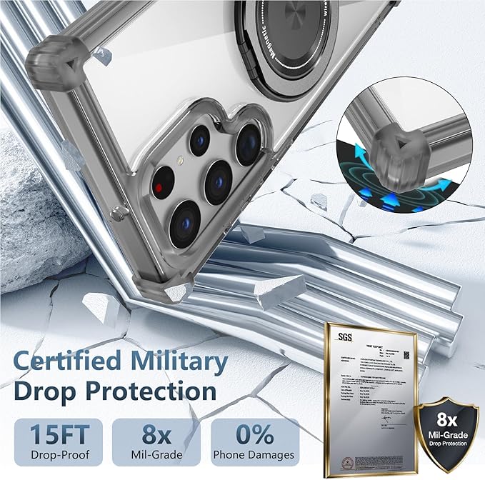 for Samsung Galaxy S25 Ultra Case Compatible with MagSafe Magnetic,with Screen Protector,with Kickstand Ring Military Grade Drop Heavy Duty Protection Shockproof for S25 Ultra Phone Case Black