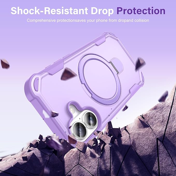 Compatible with iPhone 17 Case with Invisible Magnetic Ring Stand [Compatible with Magnetic] [Military Drop Protection] Shockproof Slim Hard Back Soft Edge Case 6.3 Inch, Purple