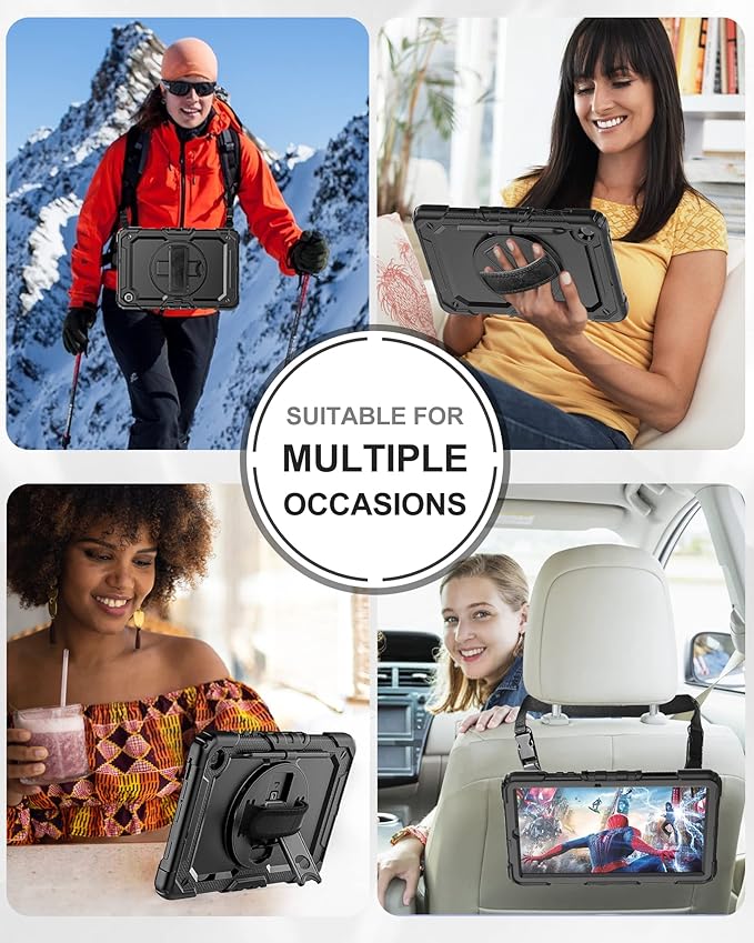 Case for Samsung Galaxy Tab S6 Lite Tablet Case 10.4 inch 2024/2022/2020 [with Tempered Glass Screen Protector], Rotatable Kickstand, S Pen Holder, Hand/Shoulder Strap (Black)