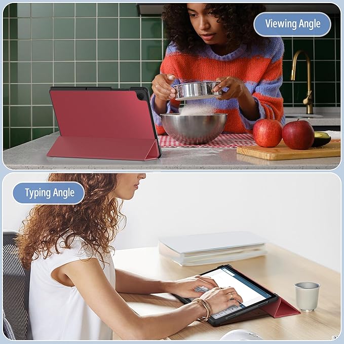 CACOE Case for Samsung Galaxy Tab A9+ Plus 11 Inch 2023 (SM-X210/X216/X218) with Screen Protector, Foldable Stand Slim Protective Case, Auto Screen On/Off, Red Wine