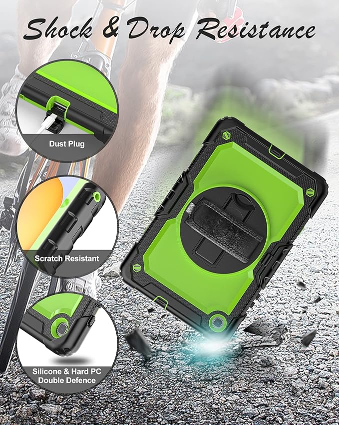 Case for Samsung Galaxy Tab S6 Lite Case 10.4" [with Tempered Glass Screen Protector] 2024/2022/2020 (SM-P610/P615/P613/P619), Rotating Kickstand, Shoulder & Hand Strap (Green)