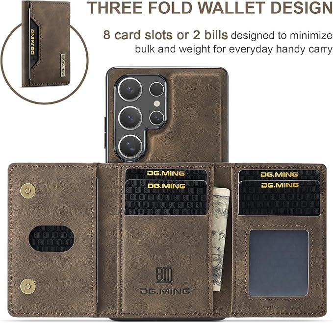 SZHAIYU M2 2 in 1 Detachable Leather Phone Cases for Samsung Galaxy S25 Ultra 5G Case Wallet with Card Holder Men 6.8'' (Coffee)