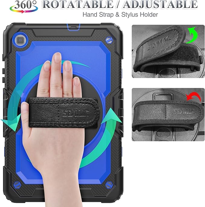 SEYMAC stock Case for Samsung Galaxy Tab S6 Lite 10.4’’ (2024-2020) with Screen Protector Pencil Holder [360° Rotating Hand Strap] &Stand, Drop-Proof Case for Galaxy Tab S6 Lite Tablet, Blue/Black