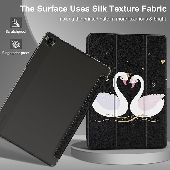 DONGKE Case for Samsung Galaxy Tab A9+/A9 Plus 11 inch 2024 2023 (SM-X210/X216/X218), Slim Stand Hard PC Translucent Back Shell Smart Cover, Auto Wake/Sleep - Cute Swans