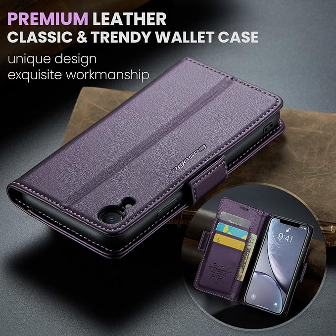for iPhone XR Case, Premium PU Leather Wallet Case Flip Cover with [RFID Blocking][Card Holder][Stand Function] Shockproof Protective for Apple iPhone XR, Purple