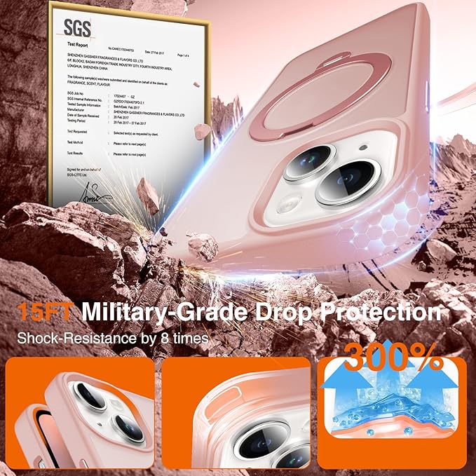 360° O-Ring MagStander for iPhone 13 Case, iPhone 14 Case with Magnetic Stand Ring Holder [Compatible with MagSafe][15FT Military Shockproof] Kickstand iPhone 13/14 Phone Cover Matte Pink