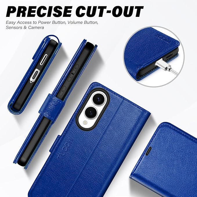 TUCCH Wallet Case for Galaxy S25 Edge 5G, Magnetic Kickstand RFID Blocking 4 Card Slot Folio PU Leather Protective Flip Cover with TPU Shockproof Inner Case Compatible with Galaxy S25 Edge, Klein Blue