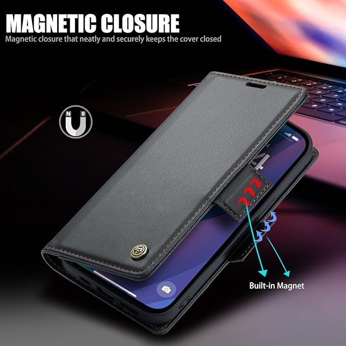 japezop iPhone 15 Pro 5G Wallet Case with [RFID Blocking],Card Holder Kickstand Magnetic,Leather Flip Case Wallet for iPhone 15 Pro 5G 6.1 Inch (Fashion Black)