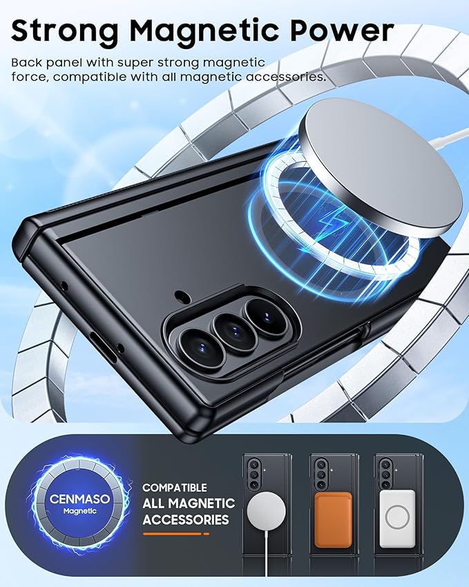 CENMASO Magnetic for Samsung Galaxy Z Fold 7 Case with Stand, Fit for Magsafe, Hinge Protection, Privacy Screen Protector, Built-in Hidden Kickstand, Shockproof Phone Case for Galaxy Z Fold 7-Black