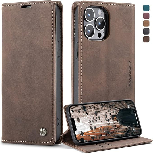 for iPhone 12/12 Pro Case, Flip Wallet Leather Case with Card Holder Magnetic Closure Shockproof Kickstand Protective Phone Cases Cover for iPhone 12 Pro 6,1",Coffee