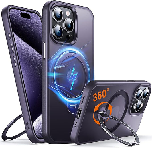 360° O-Ring MagStander for iPhone 15 Pro Max Case with Magnetic Kickstand Ring Holder [Compatible with MagSafe][360°Rotate Stand][Military Shockproof] iPhone 15 Pro Max Phone Cover Purple