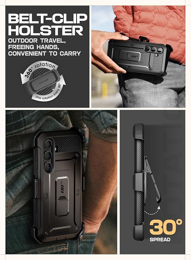 SUPCASE for Samsung Galaxy S25 Case with Stand (Unicorn Beetle Pro), [2 Front Frames] [Built-in Screen Protector & Belt-Clip] Military-Grade Protection Rugged Phone Case for Galaxy S25 6.2", Black