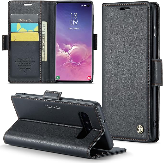 Case for Samsung Galaxy S10 Wallet Case, RFID Blocking PU Leather Flip Folio Cover Card Holder Kickstand Shockproof Phone Case Compatible with Samsung Galaxy S10, Black