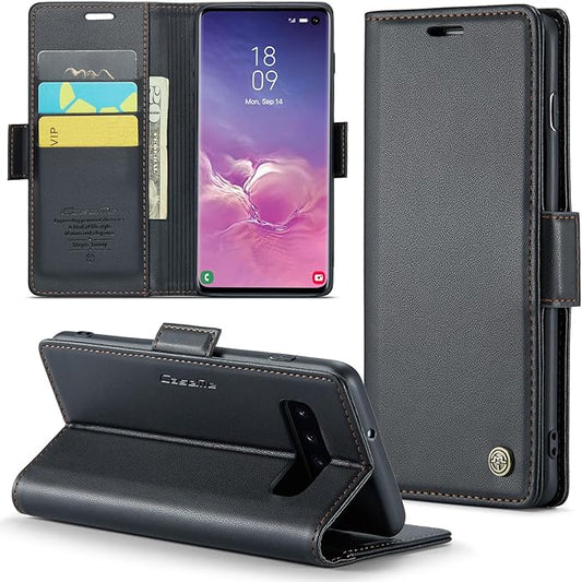 Case for Samsung Galaxy S10 Wallet Case, RFID Blocking PU Leather Flip Folio Cover Card Holder Kickstand Shockproof Phone Case Compatible with Samsung Galaxy S10, Black