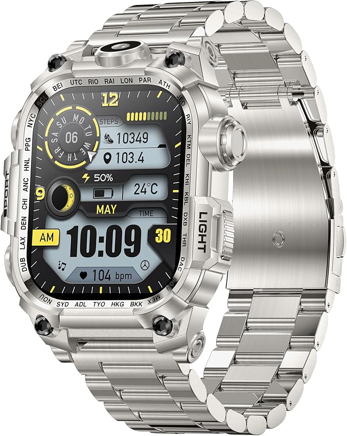 Tough Smart Watch for Working Men with Flashlight, 2.01" HD Ultra Large Rugged Smartwatch Bluetooth Call/Heart Rate/Sleep Monitor Hiking Camping Fitness Track Watches