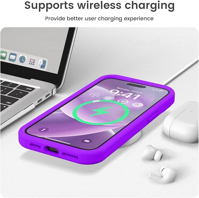 Vooii Compatible with iPhone 15 Pro Max Case, Upgraded Premium Silicone, [Camera Protection] [Soft Anti-Scratch Microfiber Lining] Shockproof Phone Case for iPhone 15 Pro Max 6.7 inch - Neon Purple