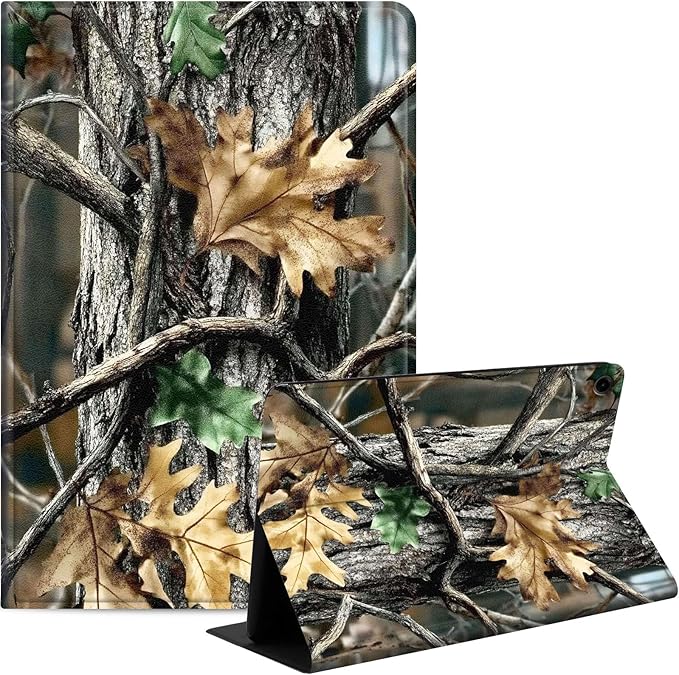 Case for Samsung Galaxy Tab A9 8.7-Inch 2023, Slim PU Leather Stand Cover with Auto Wake/Sleep, Multi-Angle Viewing & Shockproof, Camouflage with Oak