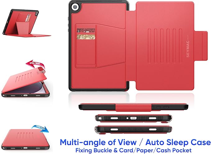 SEYMAC stock Case for Samsung Galaxy Tab A9+ Plus 11'', Auto Sleep/Wake Case with Magnetic Multi-Angles Stand, Card Slot for Galaxy Tab A9+/ A9 Plus 11'' SM-X210/X216/X218, (Red)