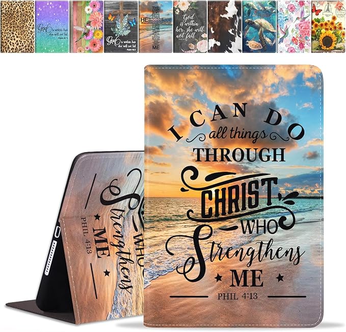 Case for Samsung Galaxy Tab A7 10.4 inch 2022/2020 (SM-T500/T503/T505/T507/T509), Premium PU Leather Stand Folio Cover with Auto Sleep/Wake, Sunset Beach Quote Bible Verse Phil 4-13