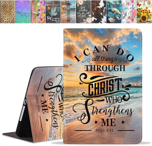 Case for Samsung Galaxy Tab A7 10.4 inch 2022/2020 (SM-T500/T503/T505/T507/T509), Premium PU Leather Stand Folio Cover with Auto Sleep/Wake, Sunset Beach Quote Bible Verse Phil 4-13
