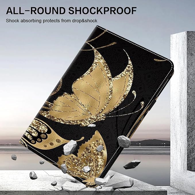 ALILANG Case for Samsung Galaxy Tab A9 Plus 11 Inch Case 2023 with Stylus, Shockproof Folding Stand Cover for Samsung Tab A9+ (SM-X210/X216/X218) Tablet Cases -Gold Butterfly