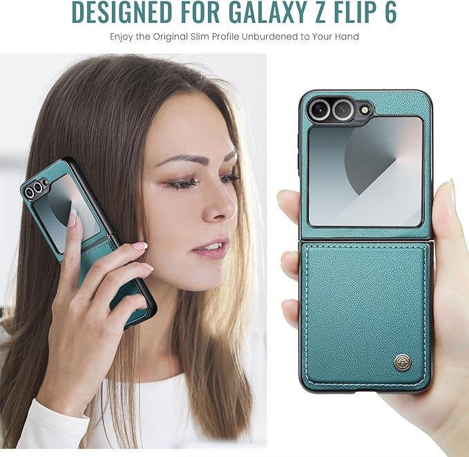 for Samsung Galaxy Z Flip 6 Case, Premium PU Leather Case Anti Scratch Slim Phone Shockproof Protective Phone Cover for Samsung Galaxy Z Flip6, Blue-Green
