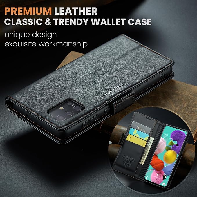 for Samsung Galaxy A51 4G Case, Premium PU Leather Wallet Case Flip Cover with [RFID Blocking][Card Holder][Stand Function] for Samsung Galaxy A51 4G (Non 5G Version), Black