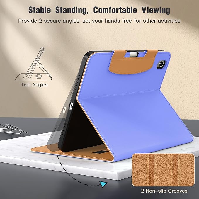 MoKo for iPad (A16) 11th Generation Case 11 inch 2025, iPad 10th Generation Case 10.9" 2022 with Pencil Holder & Pocket, Premium Leather Folio Stand Cover, Multiple Viewing Angles, Light Blue Purple