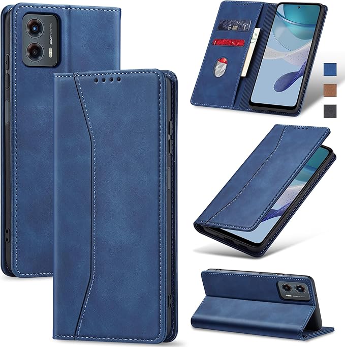 Jasonyu Flip Wallet Case for Moto G 5G (2023),Leather Magnetic Folio Cover with Card Holder,Kickstand - TPU Shockproof Durable Protective Phone Case,Blue